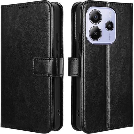 Funda tipo libro para Xiaomi Redmi Note 14 4G, Crazy Horse Wallet, negra (1/5)
