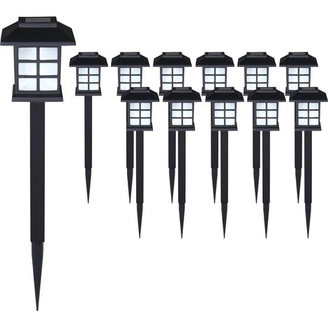 Set de 12 lampes piquet solaires pour jardin 8h autonomie extérieur lumière LED avec interrupteur crépusculaire (1/5)