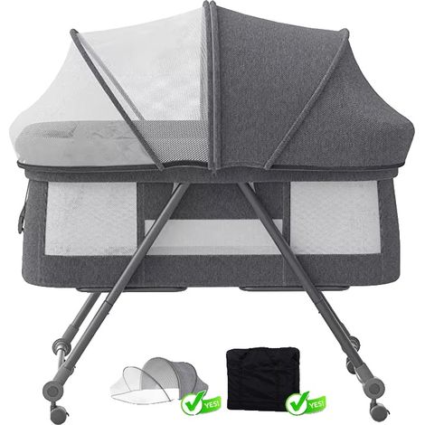 Lit de voyage pour bébé convertible, pliable, berceau à bascule, 93x55x73 cm, CONFORT GRIS (1/2)