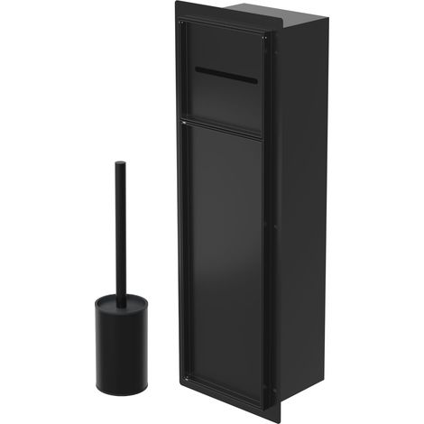 LuxeBath Unterputz-Schrankmodul aus Edelstahl für die Klobürstengarnitur, Schwarz, 60x20x14 cm, Badezimmerschrank mit Toilettenpapierhalter, Einbauschrank mit Toilettenbürste, WC Wandnische befliesbar