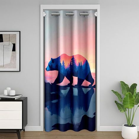 Ours Rideaux Interieur Salon Chambre Animal Sauvage Rideau de Porte 86x203cm pour Les Enfants Fille Nature Faune Ours Rideau Occultant Rideaux Ferme Occidentale Chasse Faune Décor de Chambre - 86L X 2 (1/5)