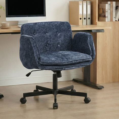 Silla de oficina giratoria con ruedas, altura regulable y reposabrazos plegables, azul OKMYHOME (1/5)