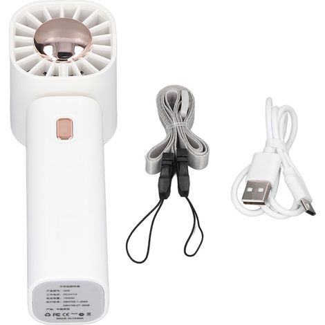Ventilateur de Poche Portable avec Design Suspendu, Rechargeable Type C, Ventilateur USB pour Intérieur et Extérieur, 5V 1A, Blanc (1/5)