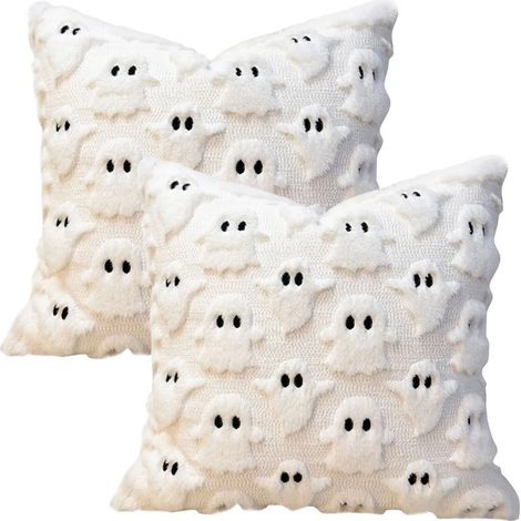 Taies d'oreiller d'Halloween - Motif fantôme - Taie d'oreiller décorative - Décoration intérieure - Décoration saisonnière - Pour salon et chambre - Blanche - 45 x 45 cm - Lot de 2 (1/5)
