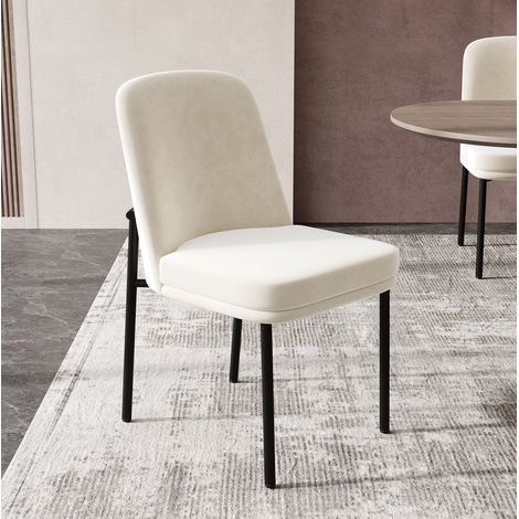 Sillas de comedor 2 piezas en terciopelo beige, patas de metal negro, OKMYHOME (1/5)