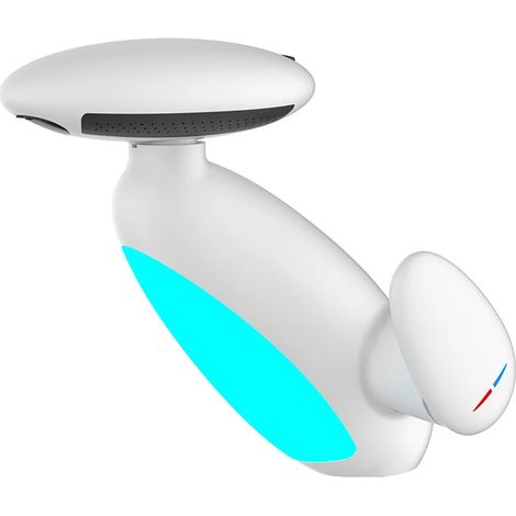 (Blanc) Mode de débit d'eau à quatre vitesses avec détection de température, grande lumière LED, mélange d'eau chaude et d'eau froide.