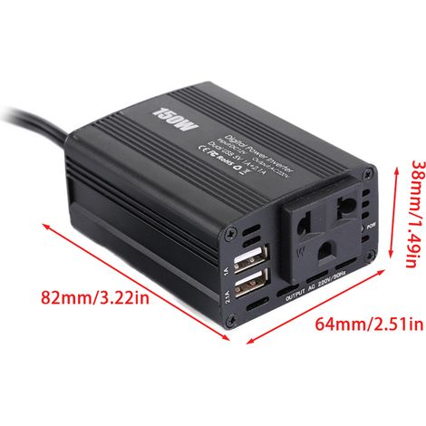 Convertisseur 12V vers 220V 150W Prise Allume-Cigare avec Double Port USB Chargeur Voiture (1/5)