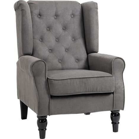 Fauteuil de salon style français en bois avec coussins amovibles, dimensions 74x86x102 cm, couleur grise. (1/5)