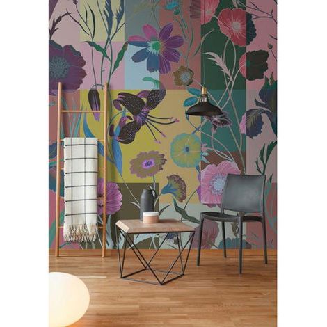 Papier peint panoramique multicolore tendance Tapisserie panoramique à motif floral escaliers Papier peint panoramique nature idéal cuisine (1/3)