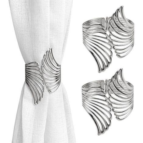 Lot de 2 pinces à rideaux décoratives en alliage de zinc (argent)