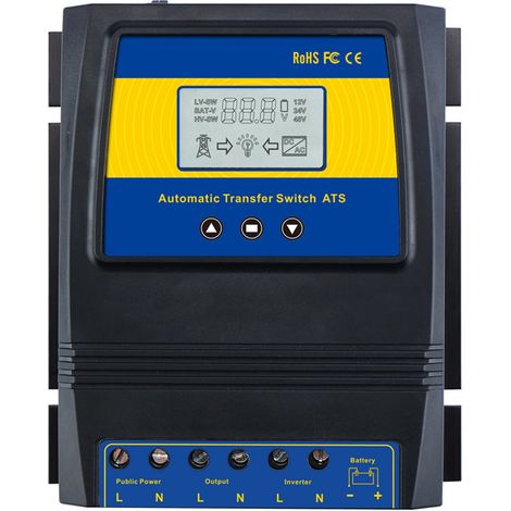 Double contrôleur d'alimentation 50 A 5500 W Interrupteur de transfert automatique pour système éolien solaire hors grille ATS DC 12 V 24 V 48 V AC 110 V 220 V (1/5)