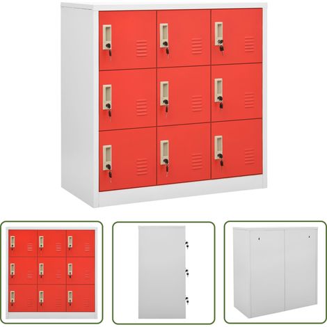 The Living Store Armoire à casiers Gris clair et rouge 90x45x92,5 cm Acier - Armoire À Casiers - Meuble De Rangement - Casier Scolaire - Organisation - Stockage (1/5)