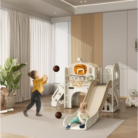 Tobogán infantil 7 en 1 186x153x111 cm de HDPE crema con túnel para interior – MEUBLIV (1/5)
