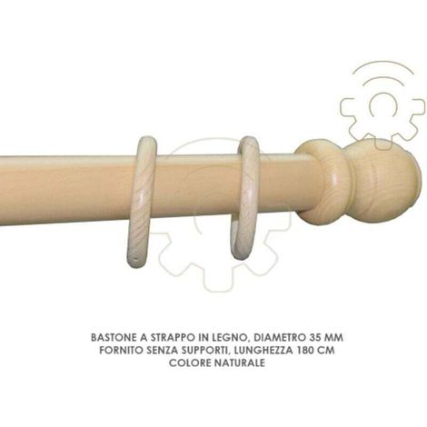 Asta per tende in legno naturale, spessore 35 mm, lunghezza 180 cm, con sezione a strappo, senza staffe - Soggiorno