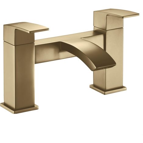 Balterley Contemporary Square Dual Lever Deck Mounted Bath Filler Tap with Ceramic Disc Technology 229 x 127 x 138mm Brushed Brass