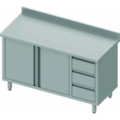 Table Armoire Inox Adossée - Portes Battantes & 3 Tiroirs - Gamme 600 - Stalgast