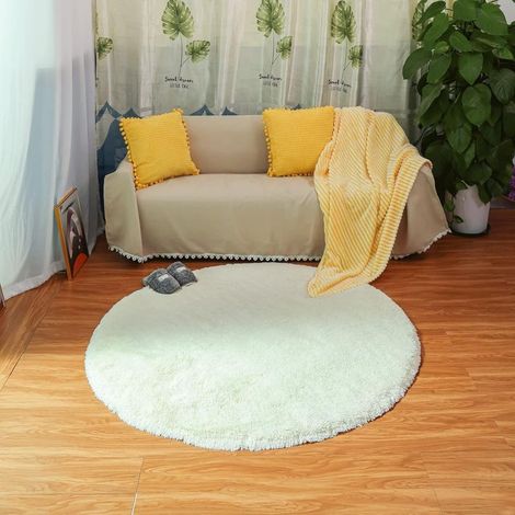 Moderner Wohnzimmerteppich, superweicher runder Schlafzimmerteppich, flauschiger Samtteppich für den Innenbereich, weiches, langfloriges Dekokissen für Stühle und Sofas (Weiß, 120 x 120 cm) – Sunny (1/5)