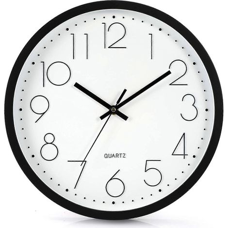 Geräuschlose analoge Quarz-Wanduhr – 30 cm – Kein Ticken – Schwarz