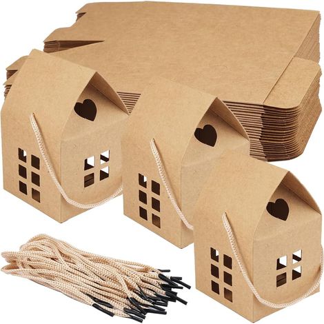 26 scatole regalo a forma di casetta per dolci e biscotti, realizzate in carta kraft, ideali per matrimoni, baby shower e compleanni.