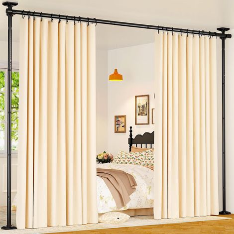 Tringle de séparation de pièce - Système de séparation de pièce sans perçage - 122-305 cm (H) × 70-177 cm (l) réglable - cloison stable en acier inoxydable pour chaque pièce, Noir