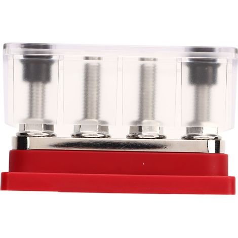 Répartiteur de courant 4 bornes goujons M10 3/8 pouces barre omnibus batterie avec capot 12V-48V CC 300A voitures bateaux camping-cars rouge (1/5)