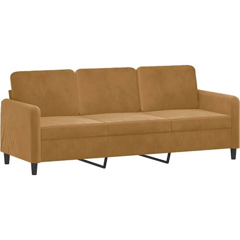 Divano a 3 Posti Sofa Marrone 180 cm in Velluto (1/5)