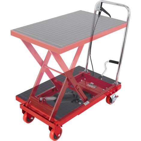 Chariot à Table Élévatrice Hydraulique Charge 230 kg Chariot Élévateur Manuel à Ciseaux Simples Hauteur de Levage 720 mm 4 Roues Coussin Antidérapant pour Manutention Transport Matériaux, Rouge (1/5)
