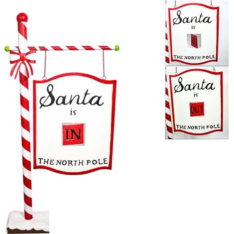 Segnaletica ''Santa is in/out Polo Nord'' decorazione natalizia per ingressi e giardini.