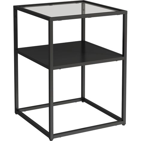 Table d'appoint avec étagère acier verre trempé 55 x 40 x 40 cm noir mat (1/3)