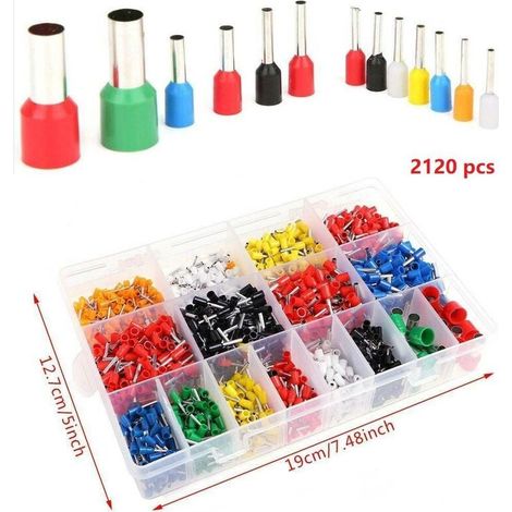 Assortiment d'embouts de câble isolés 0,5-16mm² – 2120 pièces – Isolation nylon – Cuivre étamé – Boîte de rangement incluse (1/6)