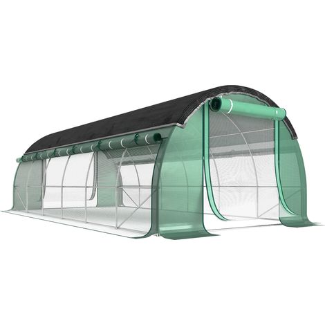 GagaSerre tunnel 6x3x2m avec filet de protection solaire et parois enroulables vert (1/5)