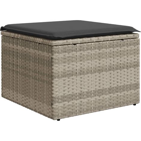 Tabouret de jardin, Pouf de jardin,Repose-pied coussin gris clair 55x55x37cm résine tressée CFW75590 (1/5)