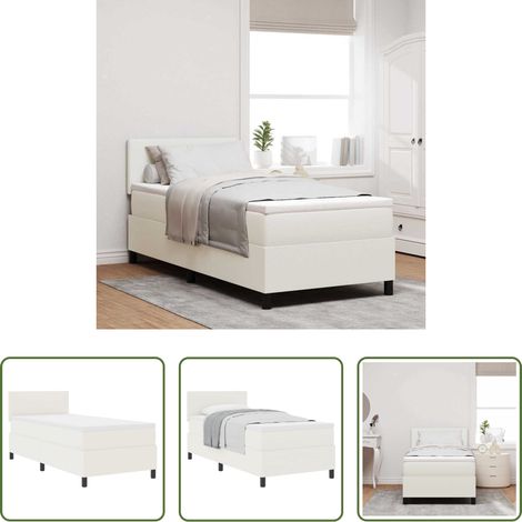 vidaXL Tête de lit réglable - Lit à ressorts avec tête de lit Crème et Blanc 100 x 200 cm (1/5)