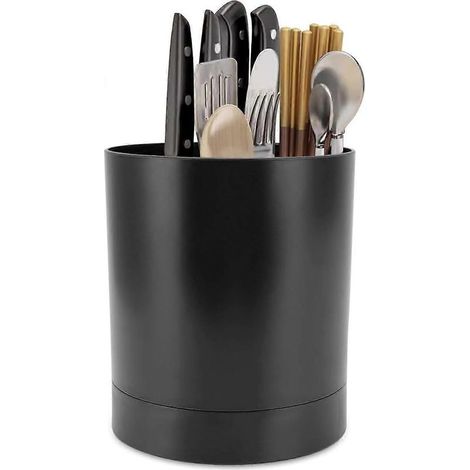 Porte-ustensiles de cuisine rotatif à 360°, organisateur d'ustensiles, panier à ustensiles, pot à ustensiles pour comptoir de cuisine (noir) (1/5)