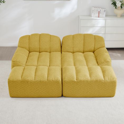 Sofá modular de 2 plazas con 2 otomanas, espuma 32D de alta densidad, sin montaje, amarillo HAVRYA (1/5)