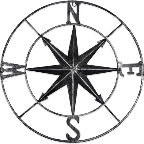 1 Stück schwarzer Kompass aus Metall im Used-Look, Wanddekoration, Navigationsdeko (1/5)