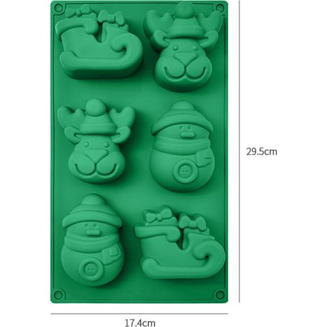 Lot de 2 moules en silicone Noël, motifs traîneau renne bonhomme de neige Père‑Noël sapin, pour chocolat biscuit gâteau, compatible four congélateur, lavable lave‑vaisselle, vert (1/5)