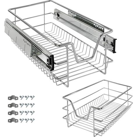 Arebos – Tiroir télescopique 30 cm – Capacité de charge 20 kg – Rail amortissant pour traction silencieuse – Pour cuisine et rangement
