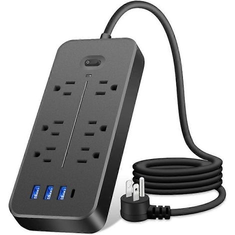 Multiprise murale avec protection contre les surtensions, 6 prises secteur, 3 ports USB et un port USB-C
