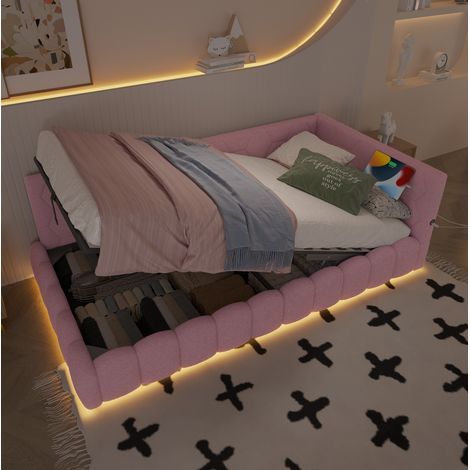 Tagesbett mit Stauraum 90x200 LED USB Typ-C Rosa OKMYHOME (1/5)