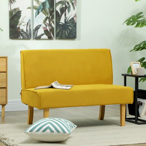 Zweisitzer-Sofa mit Cord-Bezug, dicker Polsterung und soliden Holzbeinen für Wohnzimmer, Schlafzimmer, Büro, Gelb (1/5)