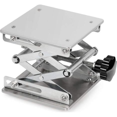 Mesa elevadora de laboratorio, plataforma de laboratorio, acero inoxidable, 150 x 150 mm, altura de elevación ajustable de 75 a 260 mm, carga máxima 10 kg.