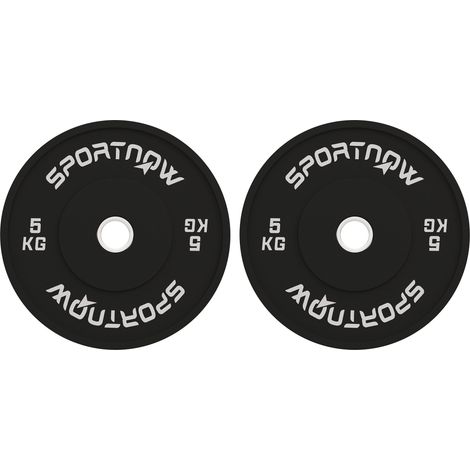 Set 2 Dischi Pesi da 5kg in Gomma con Foro da 2"/5 cm per Manubri e Bilancieri Nero (1/5)