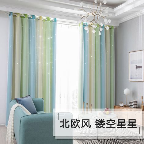 Cortina opaca de doble capa con estampado de estrellas para habitaciones infantiles – 1 cortina, 135 x 210 cm (poliéster con ojales, lavable a máquina) – Decoración de estrellas multicolor para habita (1/4)