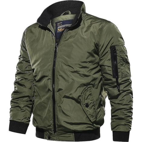 Blouson aviateur pour homme, blouson de moto, blouson de pilote, veste d'hiver vert armée (1/3)