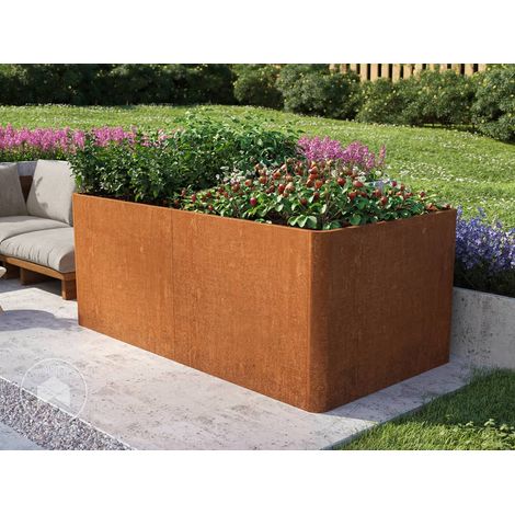 PRIMEYARD Huerto urbano MARIO, acero corten, 200x107x80 cm, Set con base perforada, aspecto óxido (1/5)