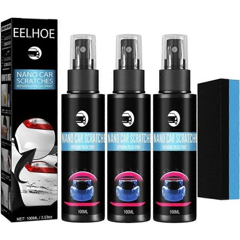 Kit de réparation universel pour rayures de voiture (3 pièces, 100 ml) : spray de polissage, éponge et éliminateur de rayures. (1/4)