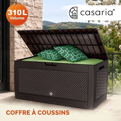 Coffre de rangement Malle 310 litres Stockage coussins avec roulettes Extérieur jardin modèle au choix Aspect tressé - marron