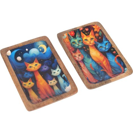 Vassoio decorativo per gatti, ideale per la cucina, design multicolore, organizer in legno, accessorio d'arredo per la casa (1/4)