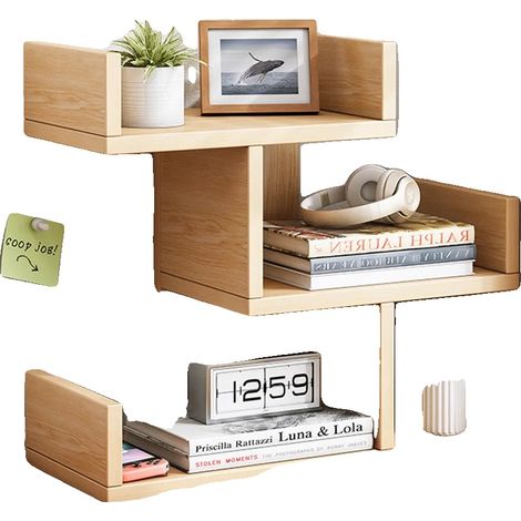 Étagère, design à 3 niveaux, style bois rustique, marron clair (1/2)
